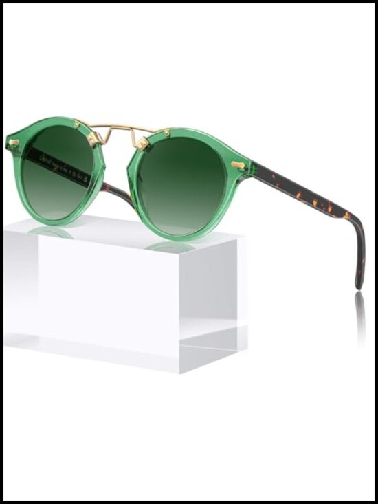 Retro Double Bridge Acetate Polarized Sunglasses for Women UV Protection Round main image 4